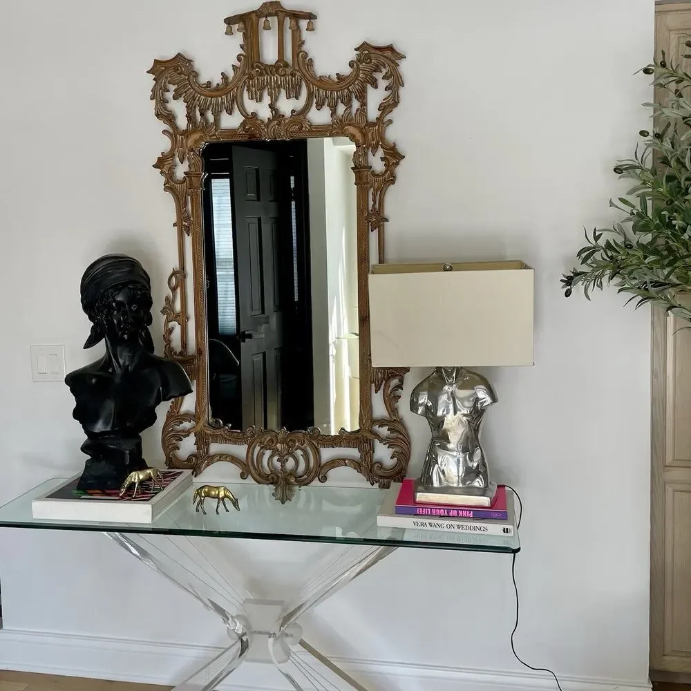 Vintage La Barge Italian Hand Carved Solid Wood Wall Mirror Ornate Florentine